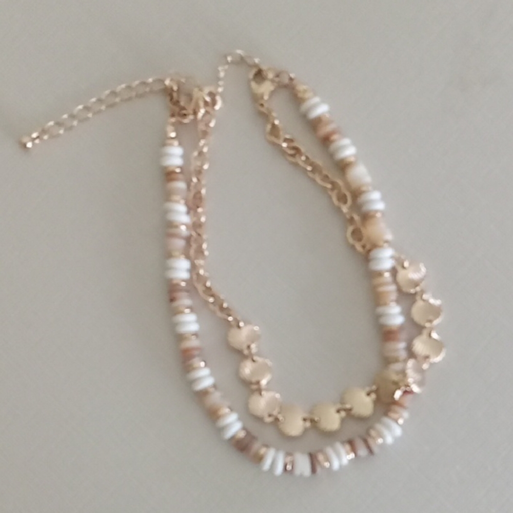 Chic Gold and White Beaded Ankle Bracelet